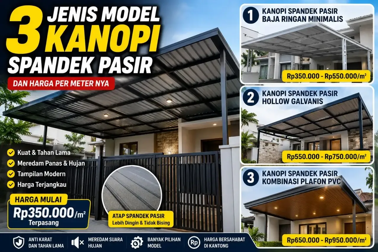 3 Jenis Model Kanopi Spandek Pasir dan Harga Terbaru
