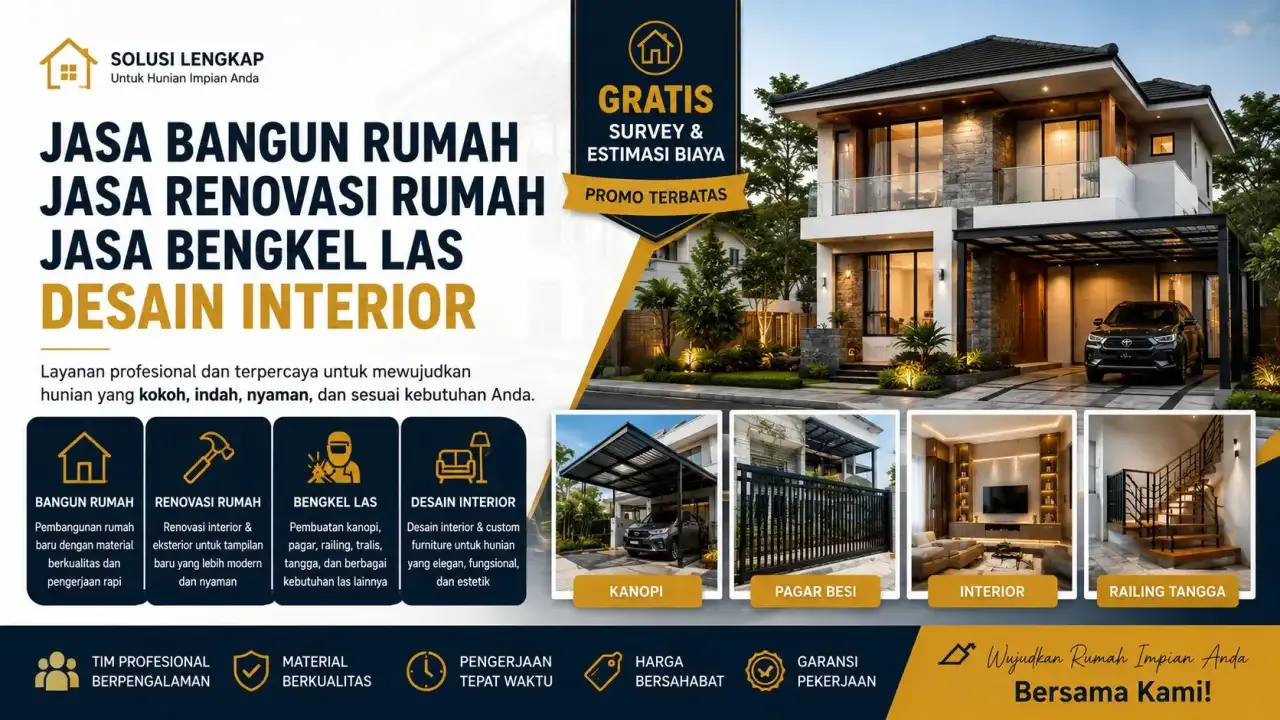 Jasa Bangun Rumah, Renovasi, Bengkel Las & Interior
